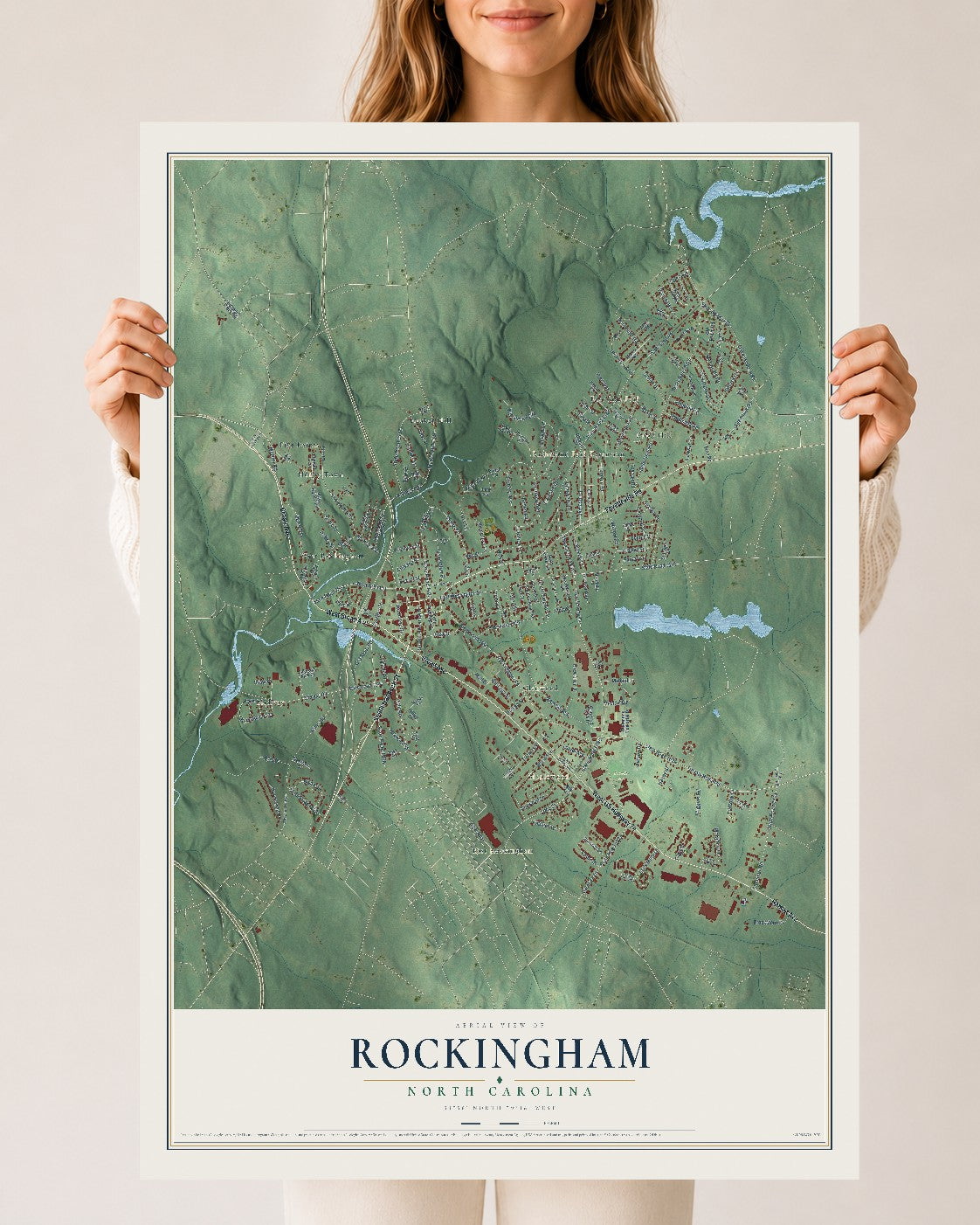 Map of Rockingham, North Carolina, 24 x 36 inch unframed archival matte print