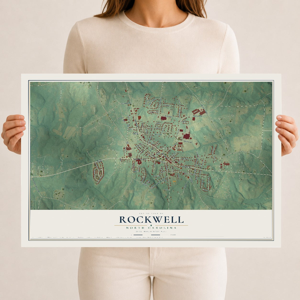 Map of Rockwell, North Carolina, 12 x 18 inch unframed archival matte print