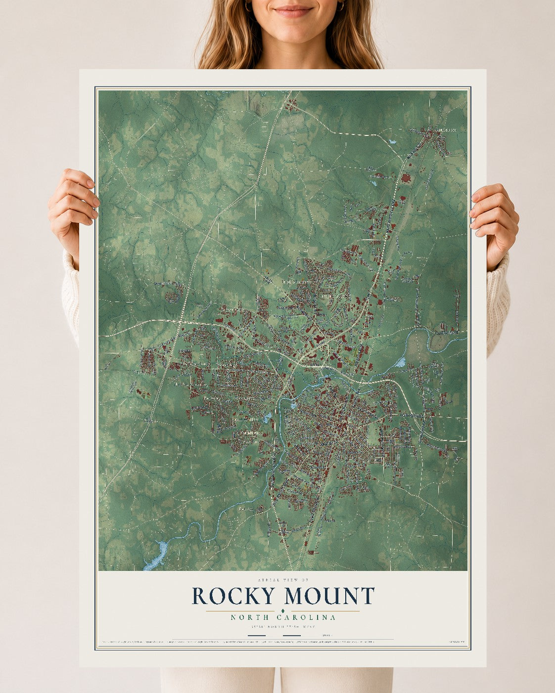 Map of Rocky Mount, North Carolina, 24 x 36 inch unframed archival matte print