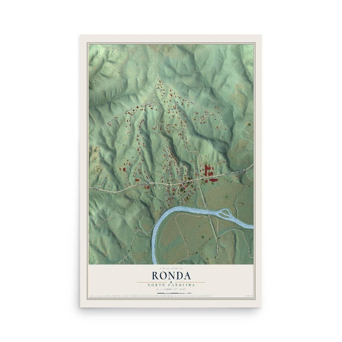 Map of Ronda, North Carolina, 12 x 18 inch unframed archival matte print