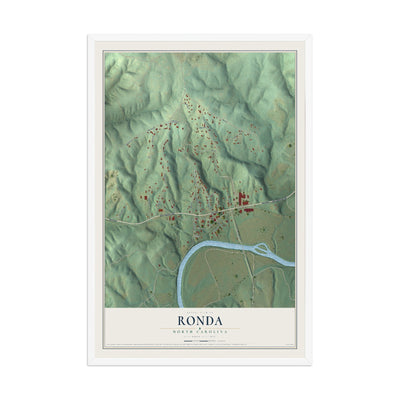 Map of Ronda, North Carolina, 12 x 18 inch print in a white wood frame