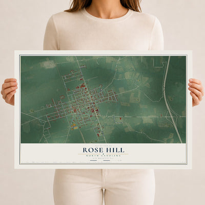 Map of Rose Hill, North Carolina, 12 x 18 inch unframed archival matte print