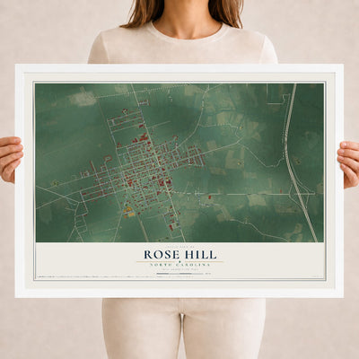 Map of Rose Hill, North Carolina, 18 x 24 inch print in a white wood frame