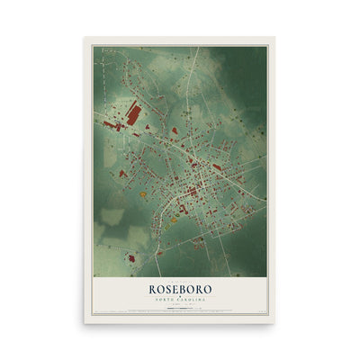Map of Roseboro, North Carolina, 12 x 18 inch unframed archival matte print