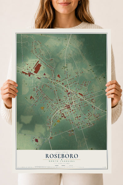 Map of Roseboro, North Carolina, 18 x 24 inch unframed archival matte print