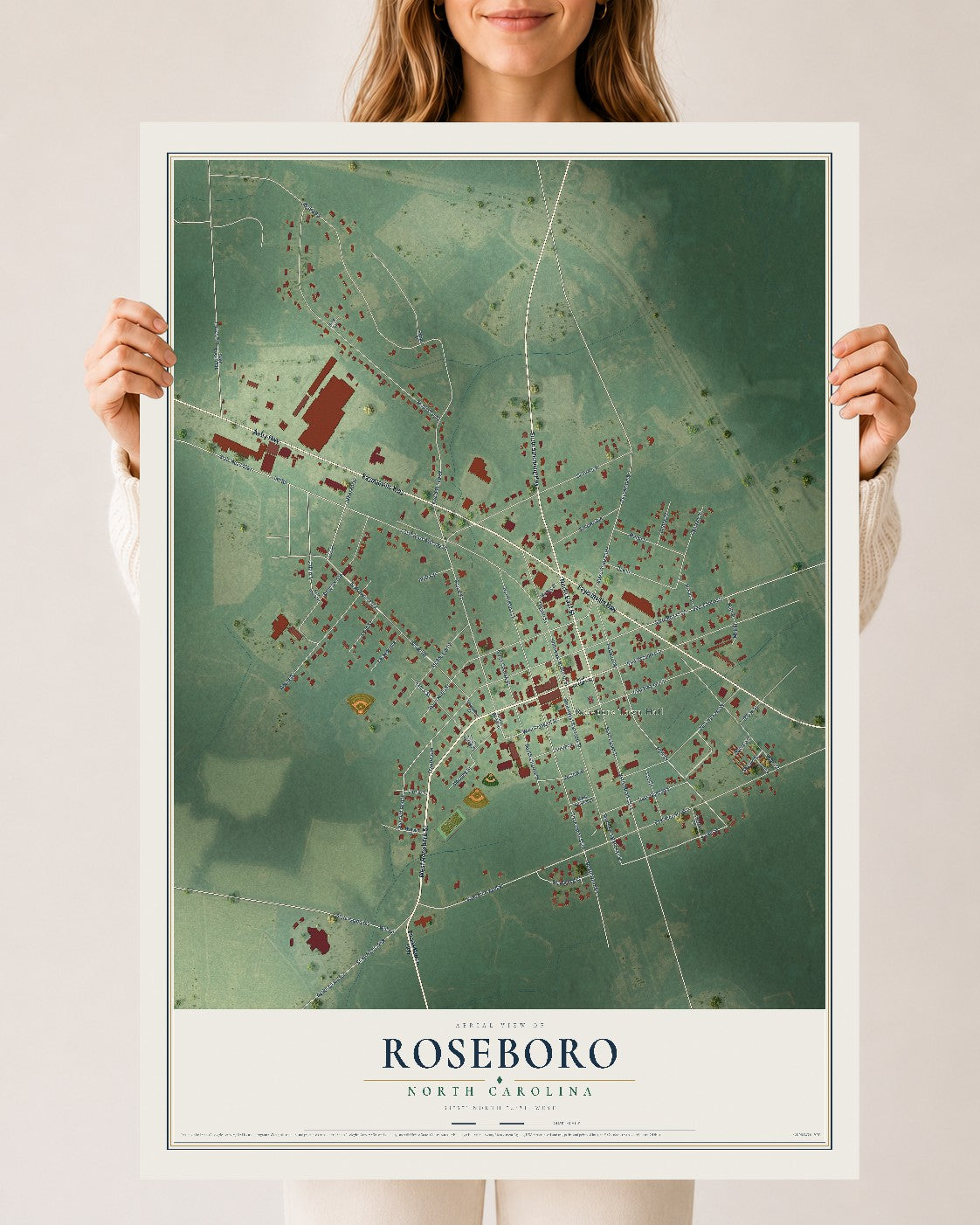 Map of Roseboro, North Carolina, 24 x 36 inch unframed archival matte print