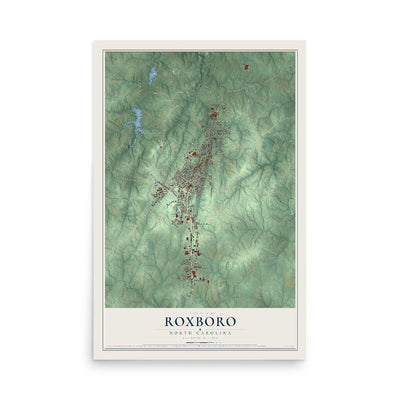 Map of Roxboro, North Carolina, 12 x 18 inch unframed archival matte print