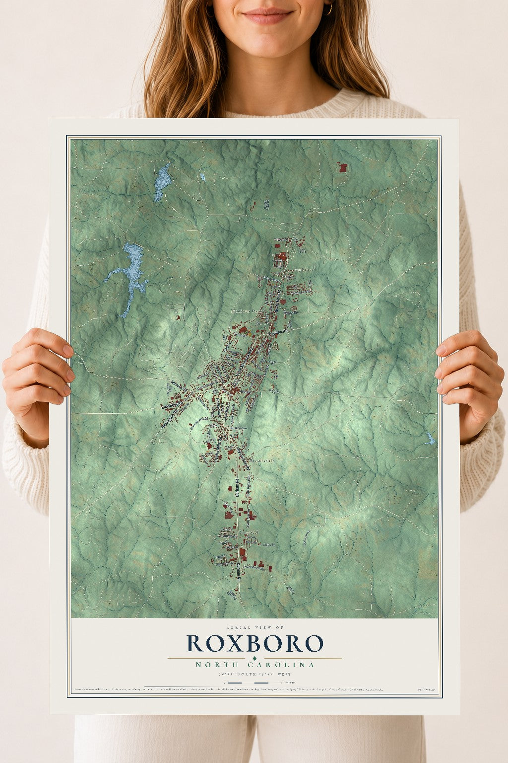 Map of Roxboro, North Carolina, 18 x 24 inch unframed archival matte print