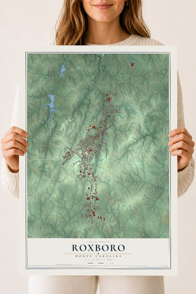 Map of Roxboro, North Carolina, 18 x 24 inch unframed archival matte print