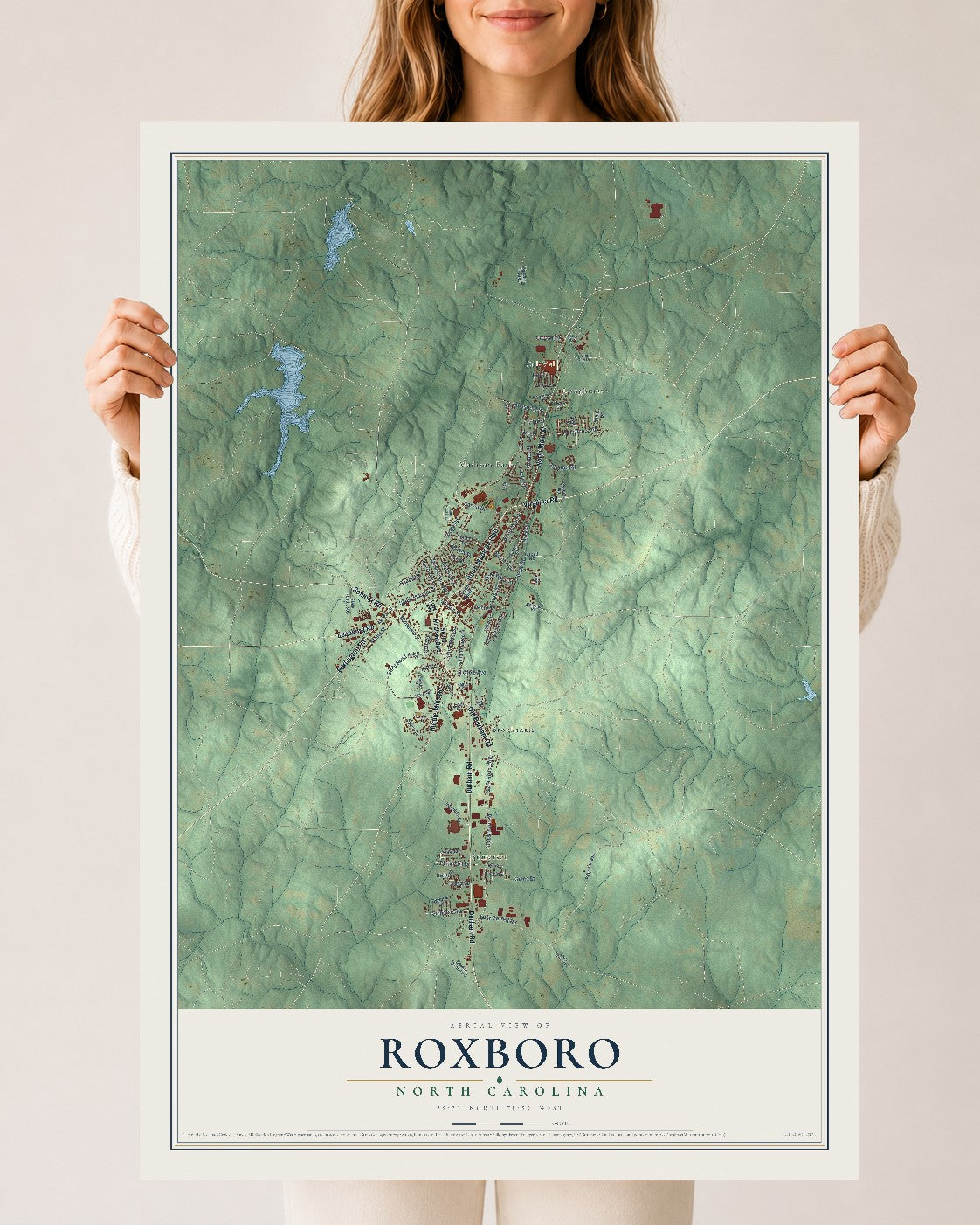 Map of Roxboro, North Carolina, 24 x 36 inch unframed archival matte print
