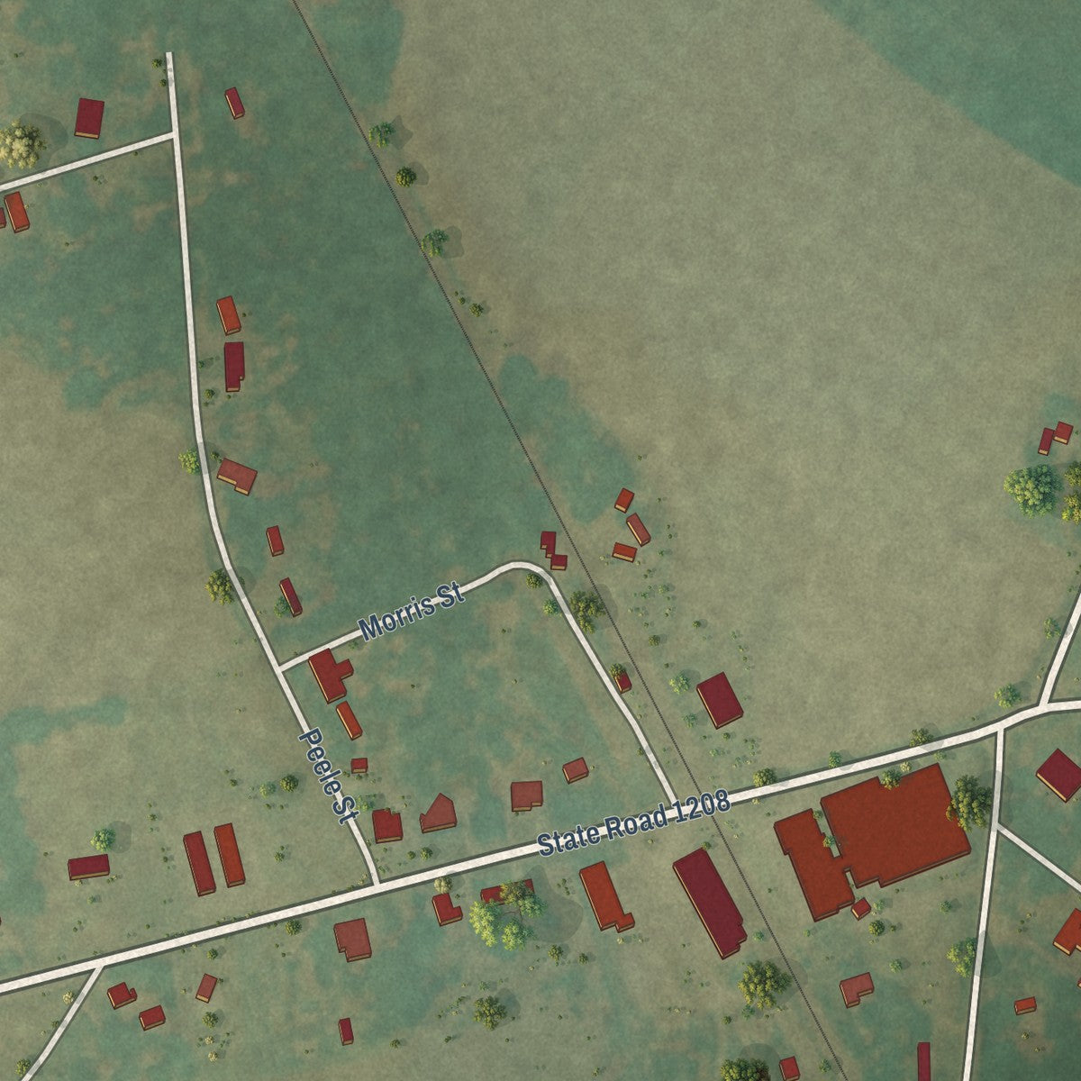 Second close-up of the map of Roxobel, North Carolina print showing more streets and buildings