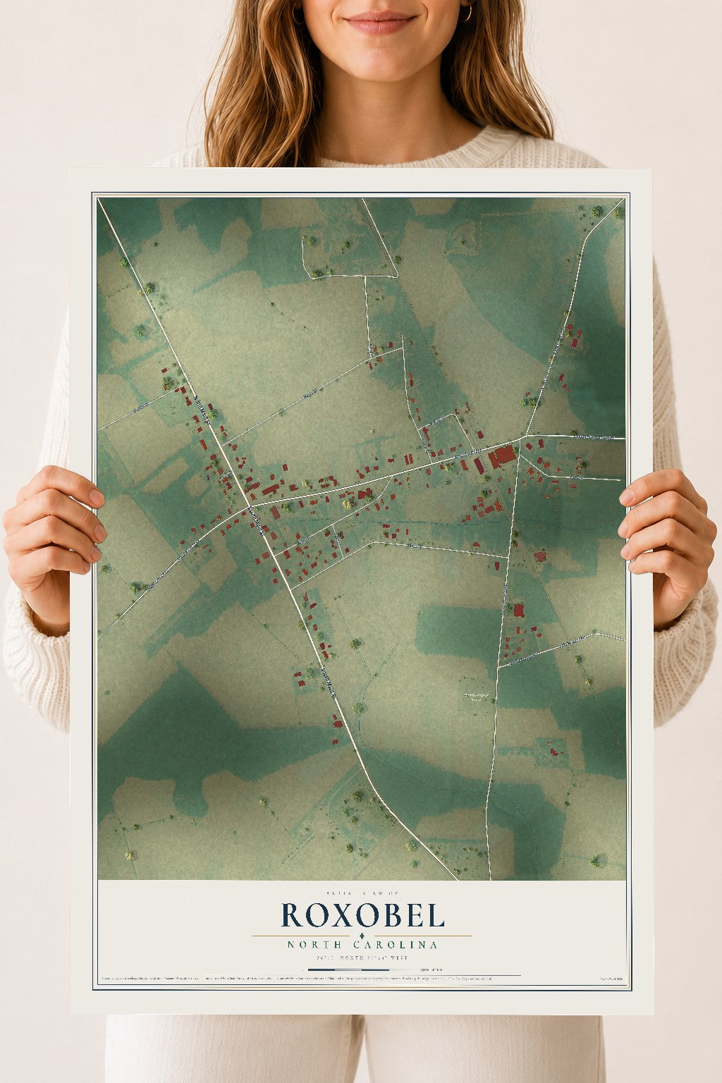 Map of Roxobel, North Carolina, 18 x 24 inch unframed archival matte print
