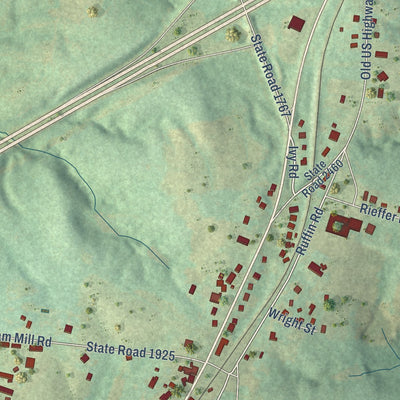 Close-up of the map of Ruffin, North Carolina print showing street and building detail