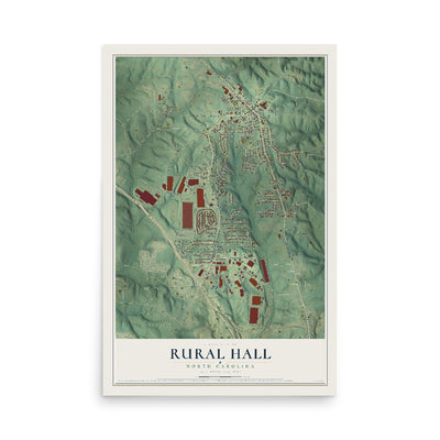 Map of Rural Hall, North Carolina, 12 x 18 inch unframed archival matte print