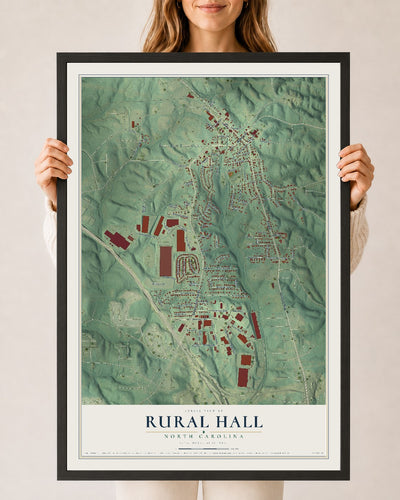 Map of Rural Hall, North Carolina, 24 x 36 inch print in a black wood frame
