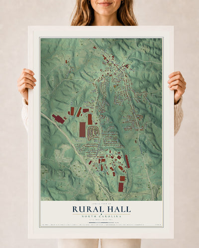 Map of Rural Hall, North Carolina, 24 x 36 inch print in a white wood frame