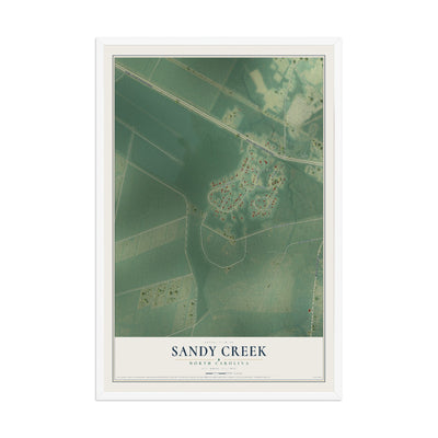 Map of Sandy Creek, North Carolina, 12 x 18 inch print in a white wood frame