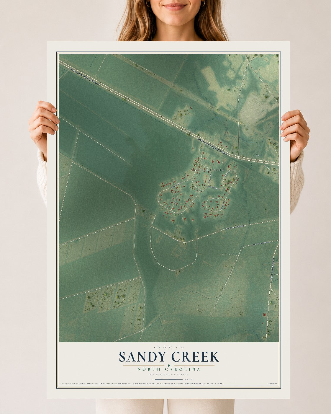 Map of Sandy Creek, North Carolina, 24 x 36 inch unframed archival matte print