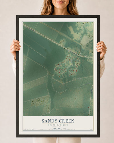 Map of Sandy Creek, North Carolina, 24 x 36 inch print in a black wood frame