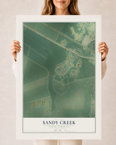 Map of Sandy Creek, North Carolina, 24 x 36 inch print in a white wood frame