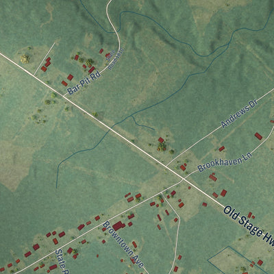 Close-up of the map of Sandyfield, North Carolina print showing street and building detail