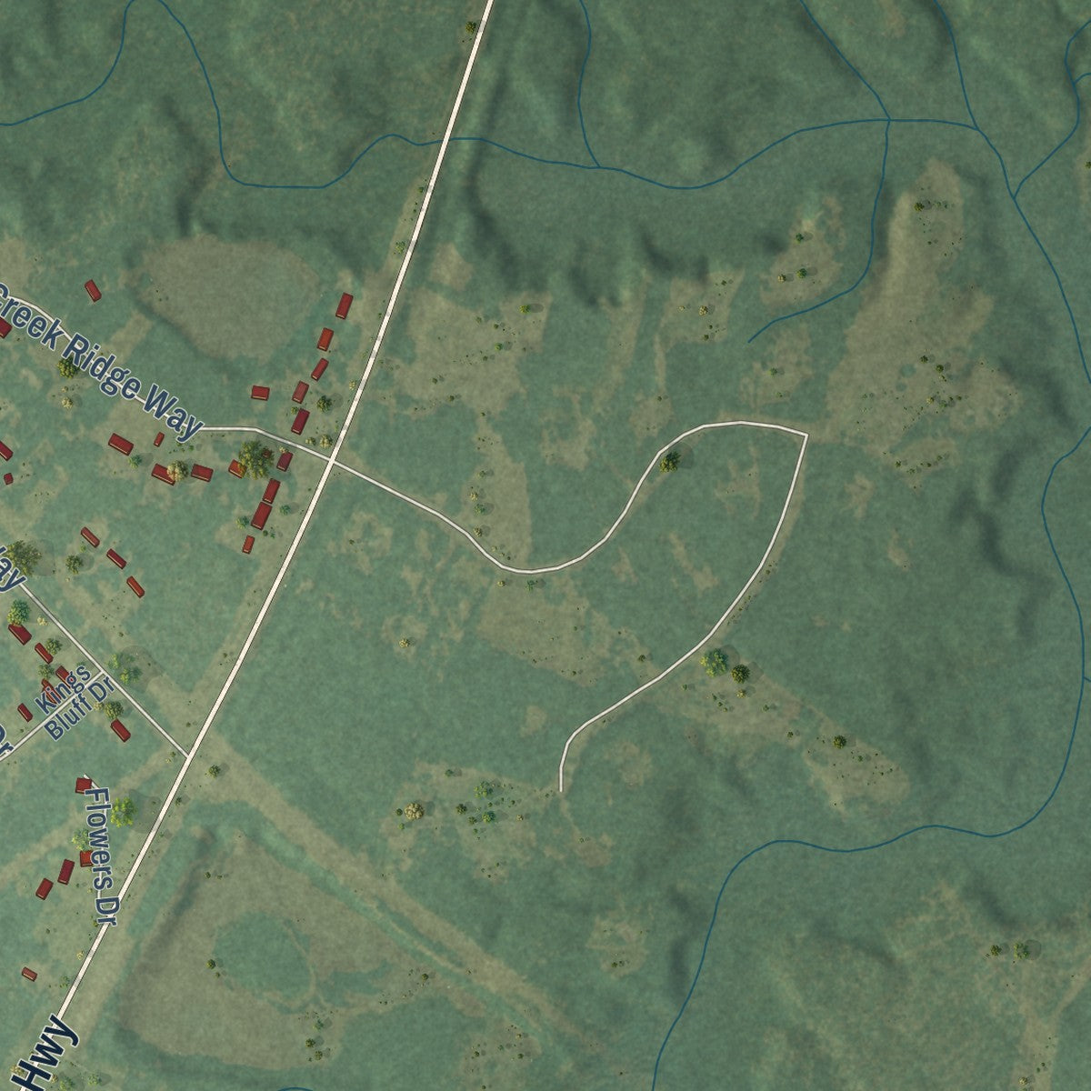 Second close-up of the map of Sandyfield, North Carolina print showing more streets and buildings