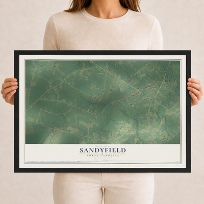 Map of Sandyfield, North Carolina, 12 x 18 inch print in a black wood frame