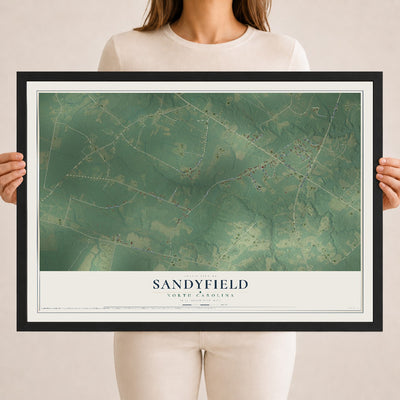 Map of Sandyfield, North Carolina, 18 x 24 inch print in a black wood frame