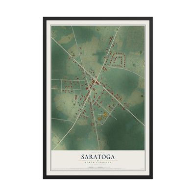 Map of Saratoga, North Carolina, 12 x 18 inch print in a black wood frame