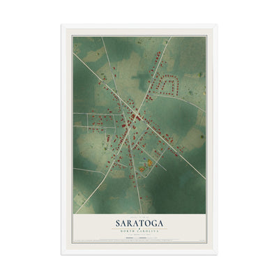 Map of Saratoga, North Carolina, 12 x 18 inch print in a white wood frame