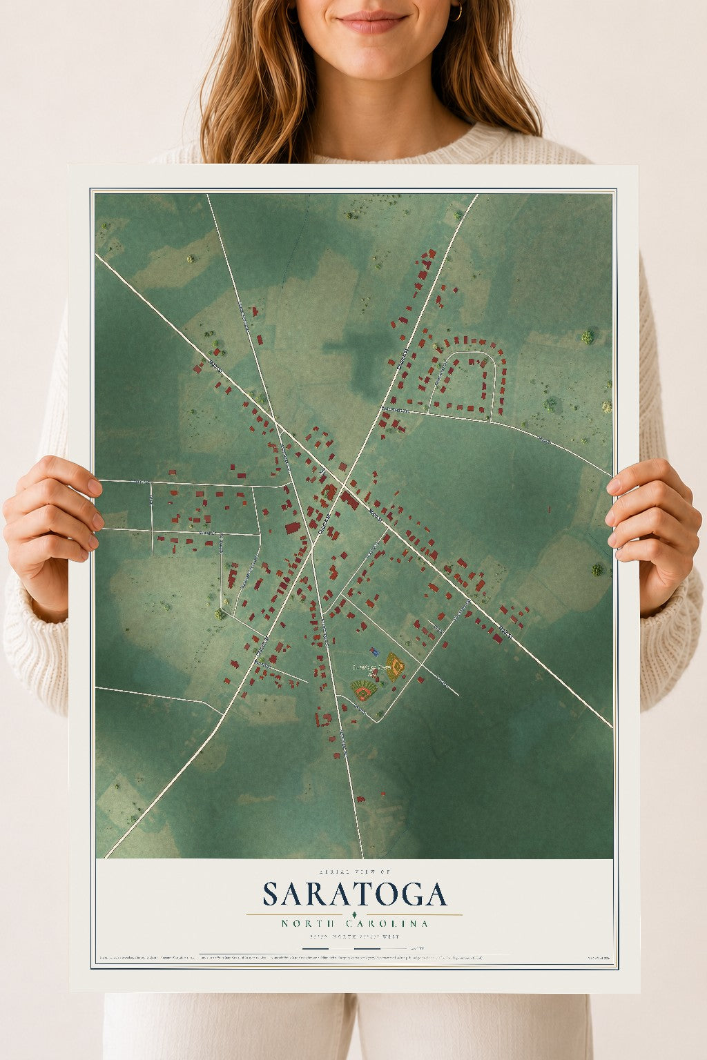Map of Saratoga, North Carolina, 18 x 24 inch unframed archival matte print