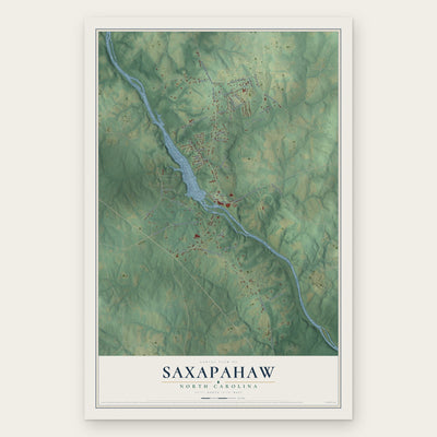 Saxapahaw, North Carolina map print, the full design