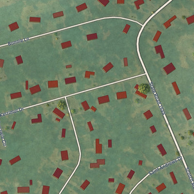 Close-up of the map of Scotch Meadows, North Carolina print showing street and building detail
