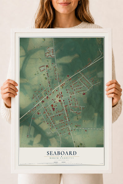 Map of Seaboard, North Carolina, 18 x 24 inch print in a white wood frame