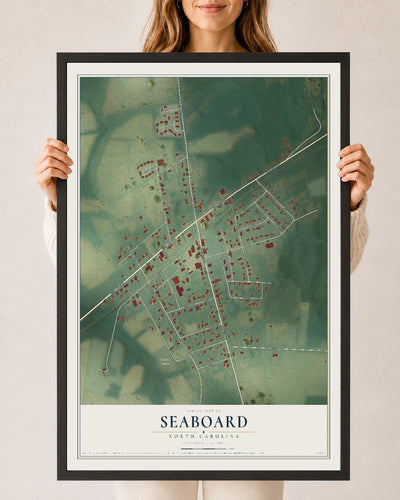 Map of Seaboard, North Carolina, 24 x 36 inch print in a black wood frame