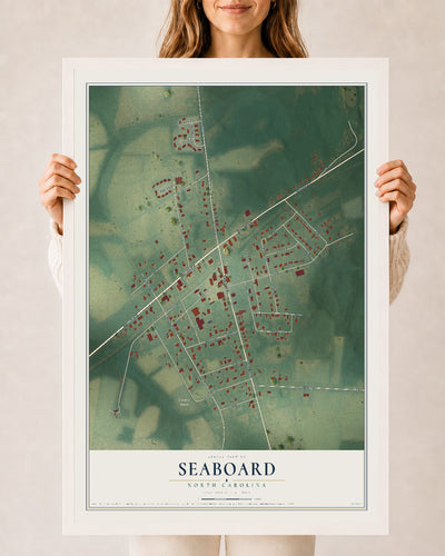 Map of Seaboard, North Carolina, 24 x 36 inch print in a white wood frame