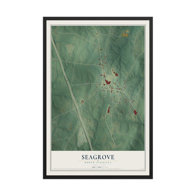 Map of Seagrove, North Carolina, 12 x 18 inch print in a black wood frame