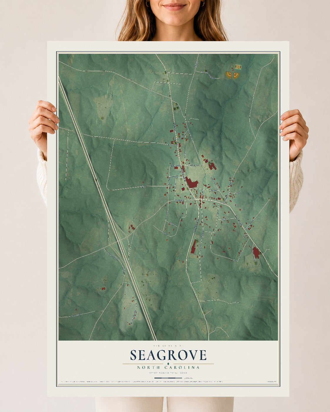 Map of Seagrove, North Carolina, 24 x 36 inch unframed archival matte print