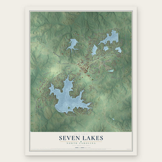 Seven Lakes, North Carolina map print, the full design