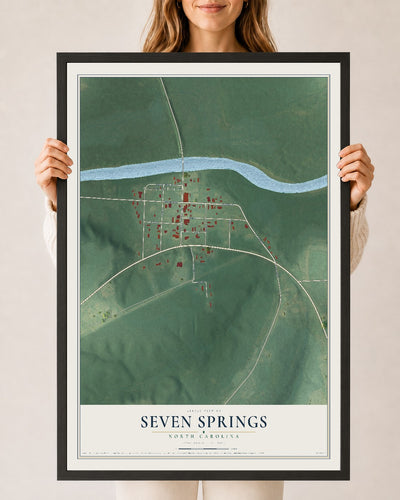 Map of Seven Springs, North Carolina, 24 x 36 inch print in a black wood frame