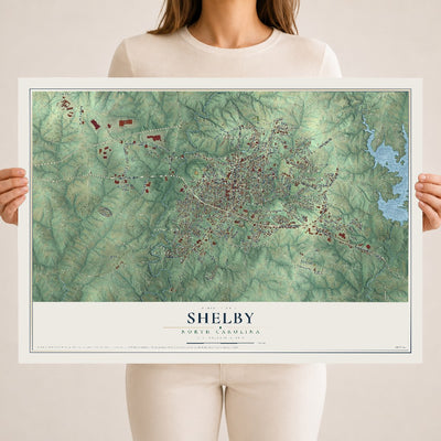 Map of Shelby, North Carolina, 18 x 24 inch unframed archival matte print