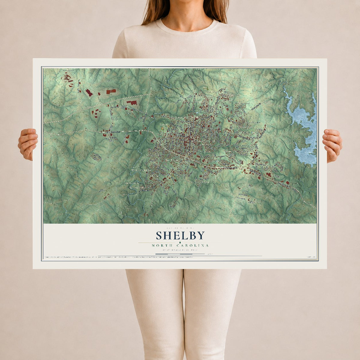 Map of Shelby, North Carolina, 24 x 36 inch unframed archival matte print