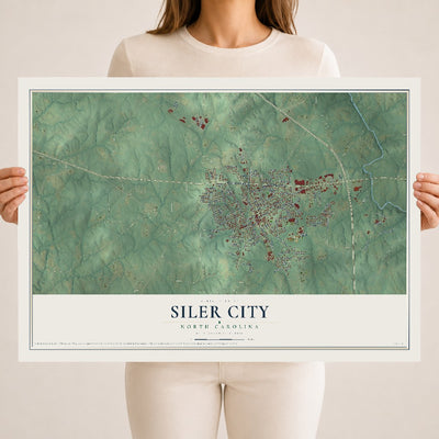 Map of Siler City, North Carolina, 18 x 24 inch unframed archival matte print