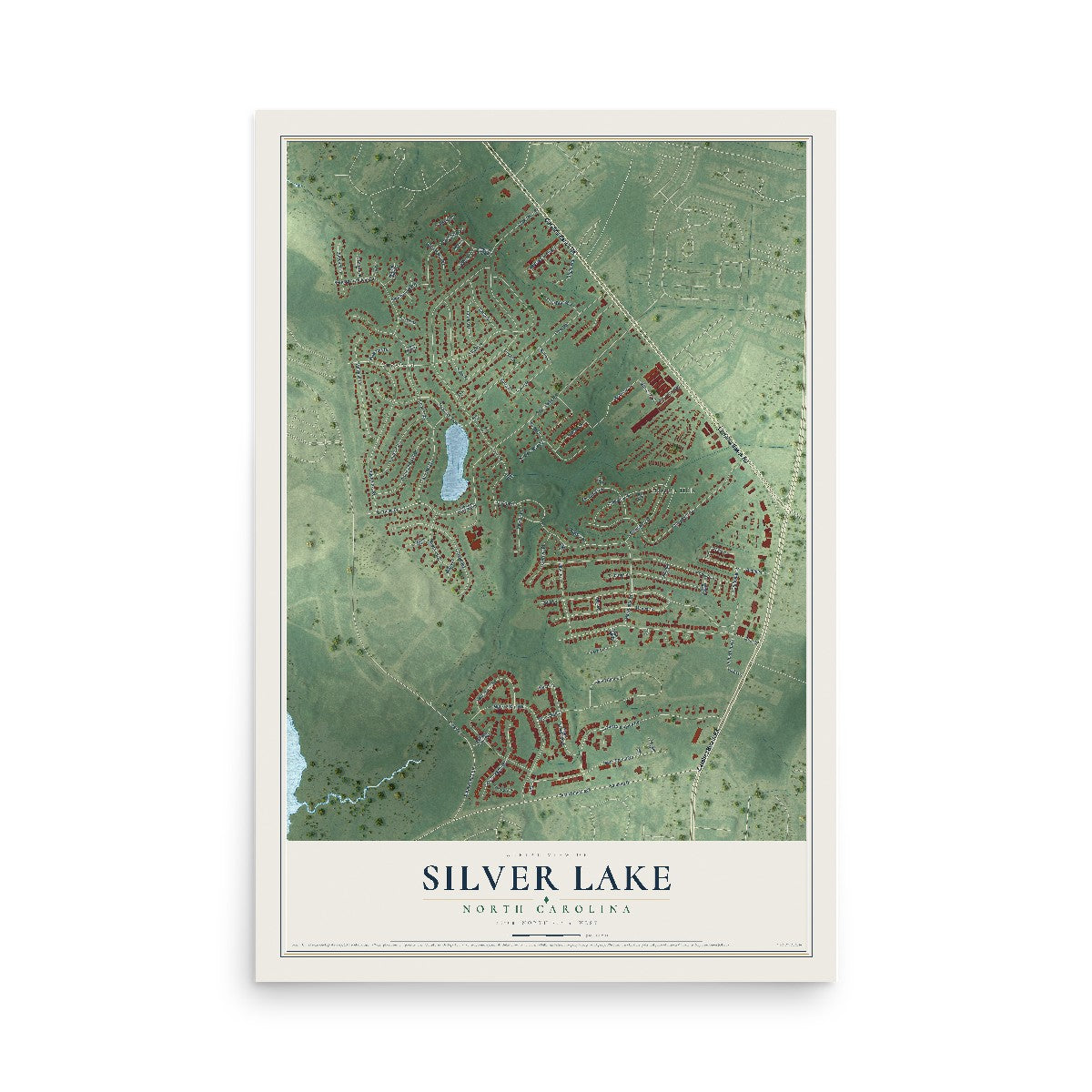 Map of Silver Lake, North Carolina, 12 x 18 inch unframed archival matte print