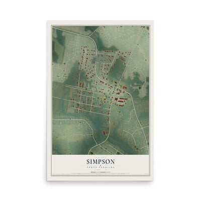 Map of Simpson, North Carolina, 12 x 18 inch unframed archival matte print