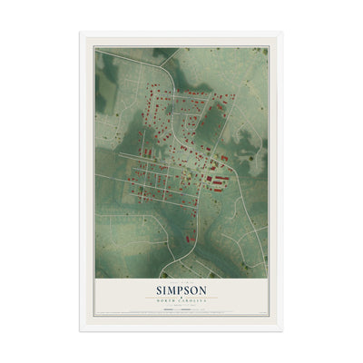 Map of Simpson, North Carolina, 12 x 18 inch print in a white wood frame