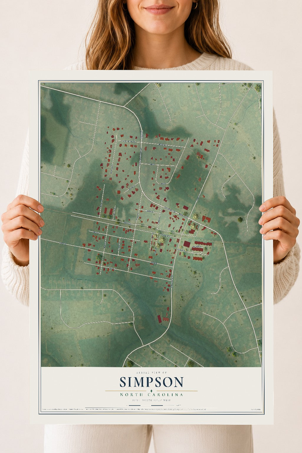 Map of Simpson, North Carolina, 18 x 24 inch unframed archival matte print