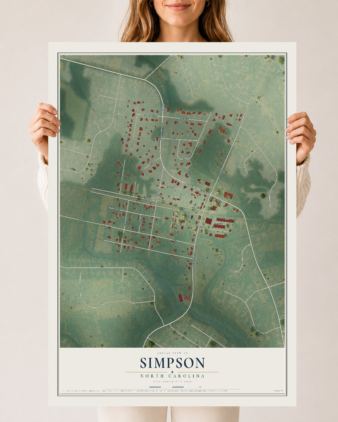 Map of Simpson, North Carolina, 24 x 36 inch unframed archival matte print