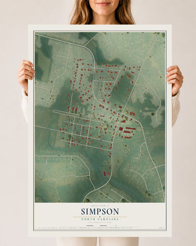 Map of Simpson, North Carolina, 24 x 36 inch unframed archival matte print