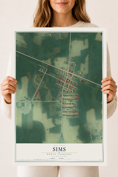 Map of Sims, North Carolina, 18 x 24 inch unframed archival matte print